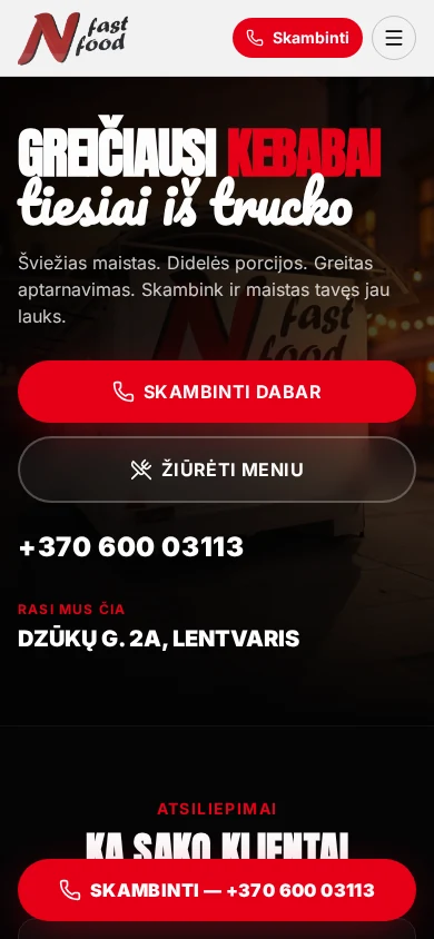 N Fast Food mobile website